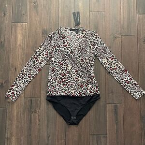 Tahari My Perfect Shape Animal Print Bodysuit S NWT